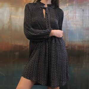 DR2 Pleated Chiffon Black Daisy Babydoll Dress